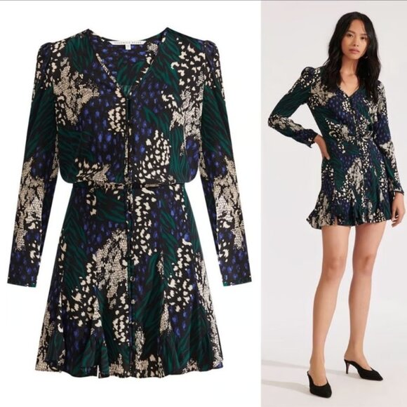 Veronica Beard Riggins Green Multicolor Patterned Mini Dress Size 10 - Picture 1 of 6